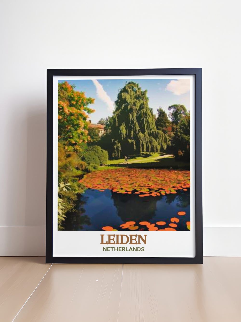 A detailed travel poster of Leiden, featuring its picturesque canals, historic architecture, and cultural richness. This print is ideal for anyone looking to add a touch of the Netherlands to their home or as a unique gift for lovers of Dutch travel and history.