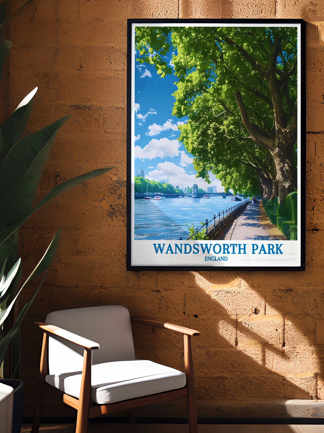 This canvas art of Wandsworth Parks riverside walk captures the enchanting beauty of the parks greenery and river views. An ideal addition for those looking to create a focal point in their home that celebrates Londons green spaces, it brings a sense of peace and historical charm to your living environment.