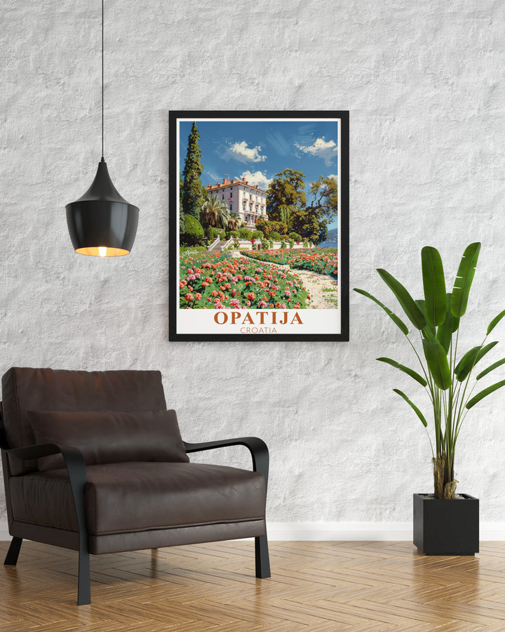 Bring the beauty of Croatia into your home with Villa Angiolina modern prints a stunning piece of Opatija wall art that celebrates the rich cultural heritage and timeless architecture of this iconic landmark