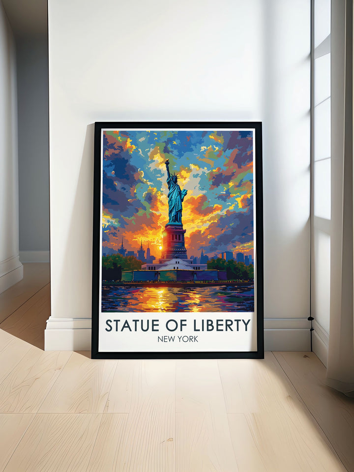 New York State print showcasing the diverse landscapes and iconic landmarks including the statue of liberty perfect for home decor and travel enthusiasts who love New York art