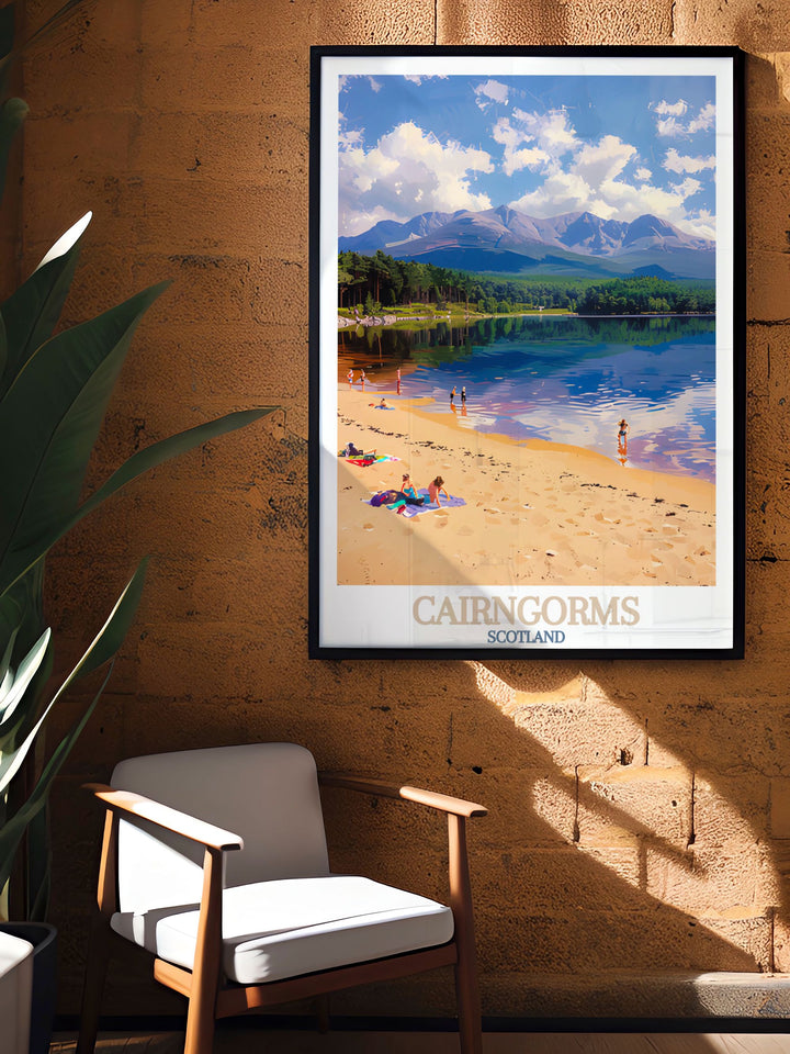 Scotland, Loch Morlich home decor piece showcasing the serene landscapes of the Cairngorms. Adds a focal point to your living space. High quality print with vibrant colors and intricate details, ideal for enhancing your home or office decor.