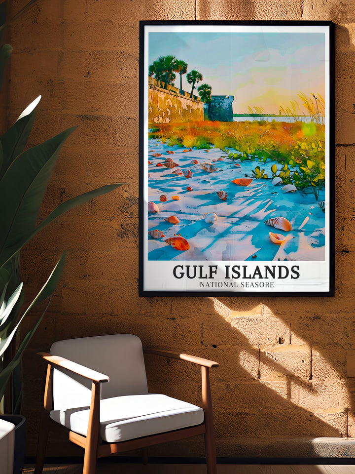 The Fort Pickens Beach canvas print offers a stunning view of one of Floridas most scenic locations. Known for its historical importance and breathtaking scenery, Fort Pickens Beach is beautifully portrayed in this canvas print. Perfect for those who love both history and beach destinations, it makes a striking addition to any room.