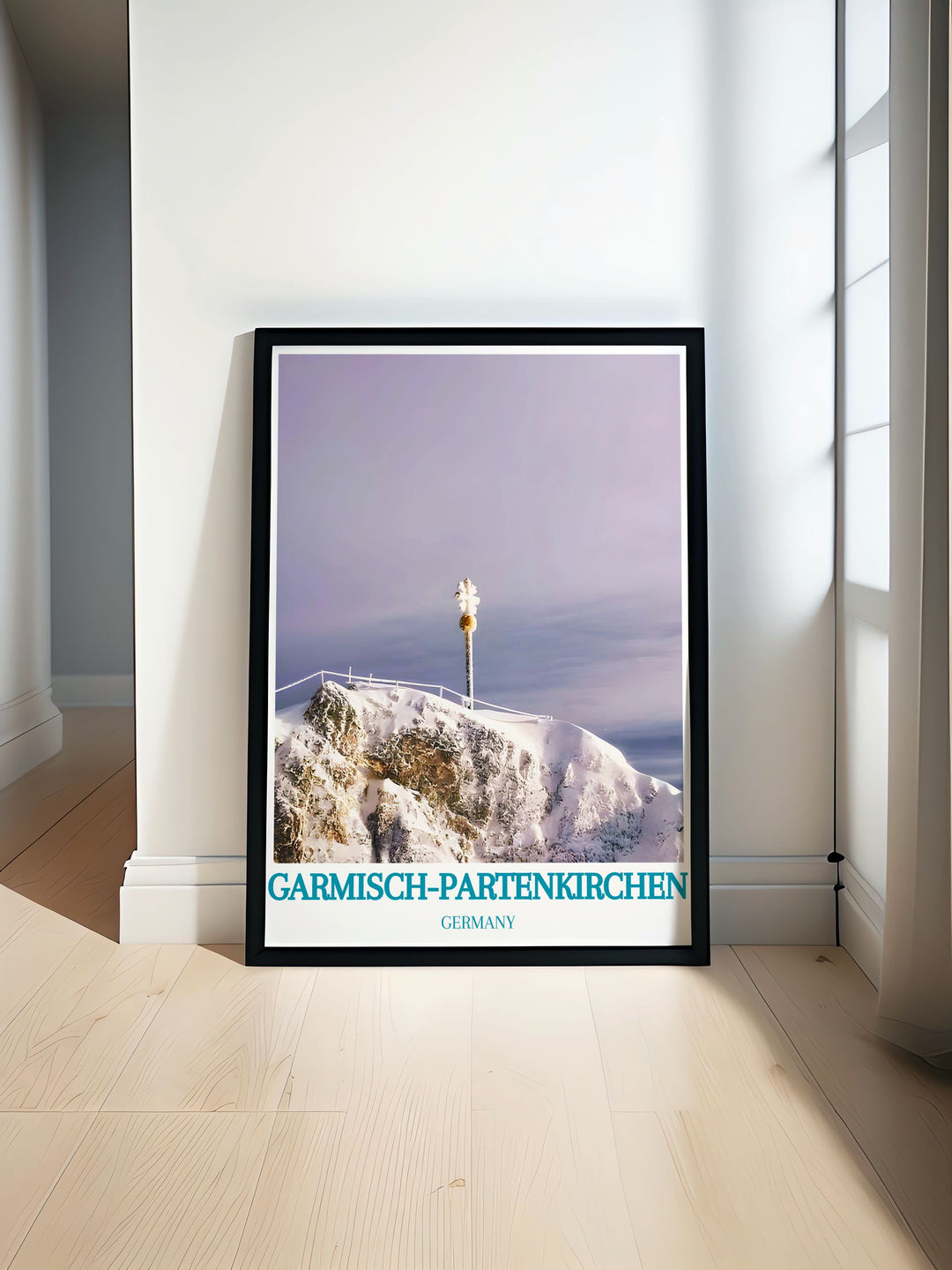 Custom print of Zugspitze, highlighting the natural charm and majestic landscapes of this iconic mountain, with snow covered peaks and panoramic views, perfect for nature lovers and outdoor enthusiasts.
