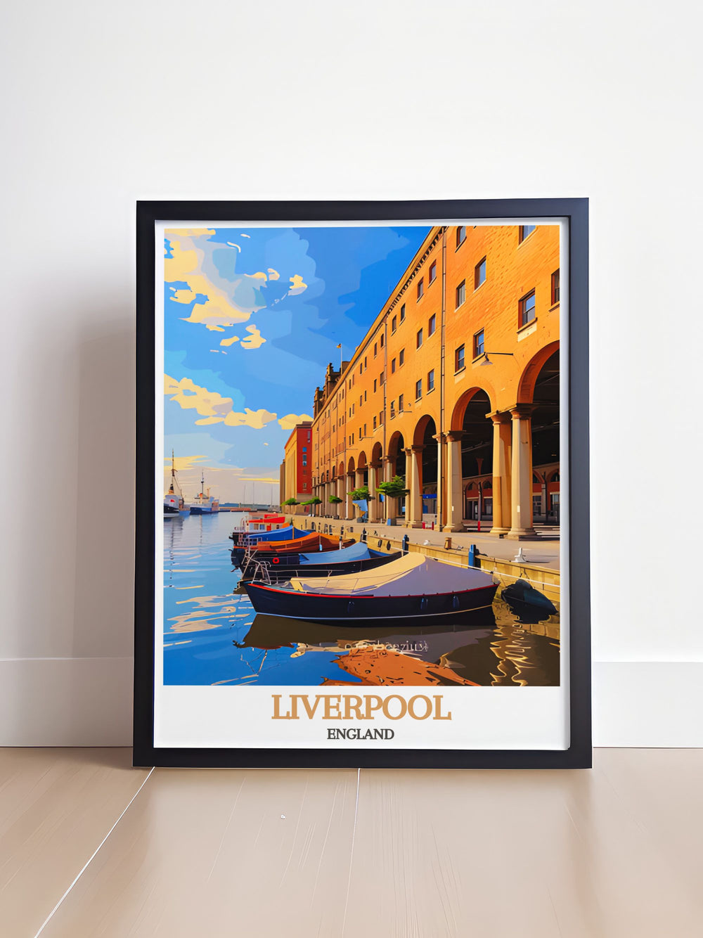 Transform your living space with the Cream Liverpool Poster a framed print capturing the spirit of Liverpools dynamic nightlife and electronic music scene ideal for modern interiors and Royal Albert Dock elegant home decor