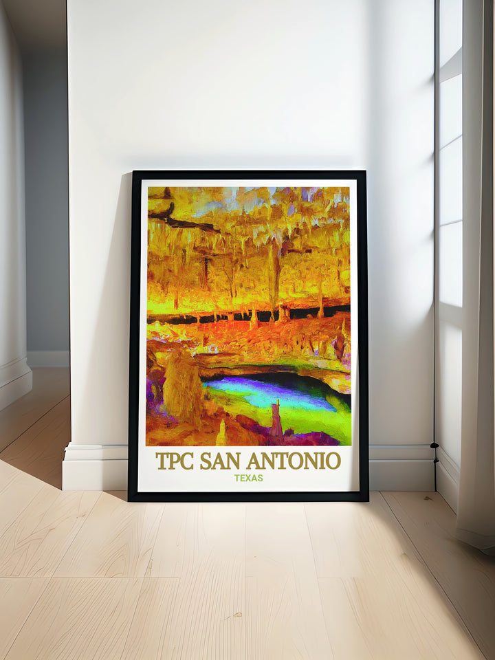 TPC San Antonio Golf Art showcasing the beauty of the famous Texas course complemented by Natural Bridge Caverns Artwork perfect for adding elegance to any living space or office bringing the outdoors inside with vibrant and captivating prints