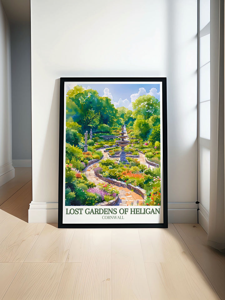 Stunning Cornwall Wall Art featuring vibrant landscapes and the serene beauty of the Lost Gardens Heligan and Italian garden Productive gardens perfect for adding elegance and natural charm to your home decor