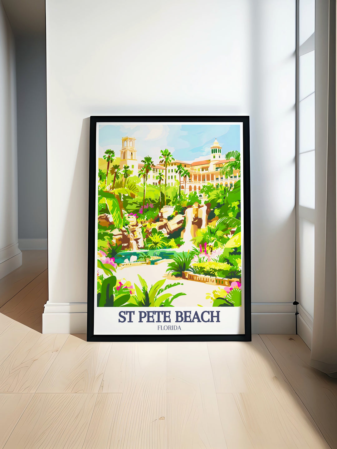 St Pete Beach decor featuring the beautiful Sunken Gardens and iconic Vinoy Park Hotel perfect for adding coastal charm to your home and creating a serene atmosphere in any room with stunning Florida artwork