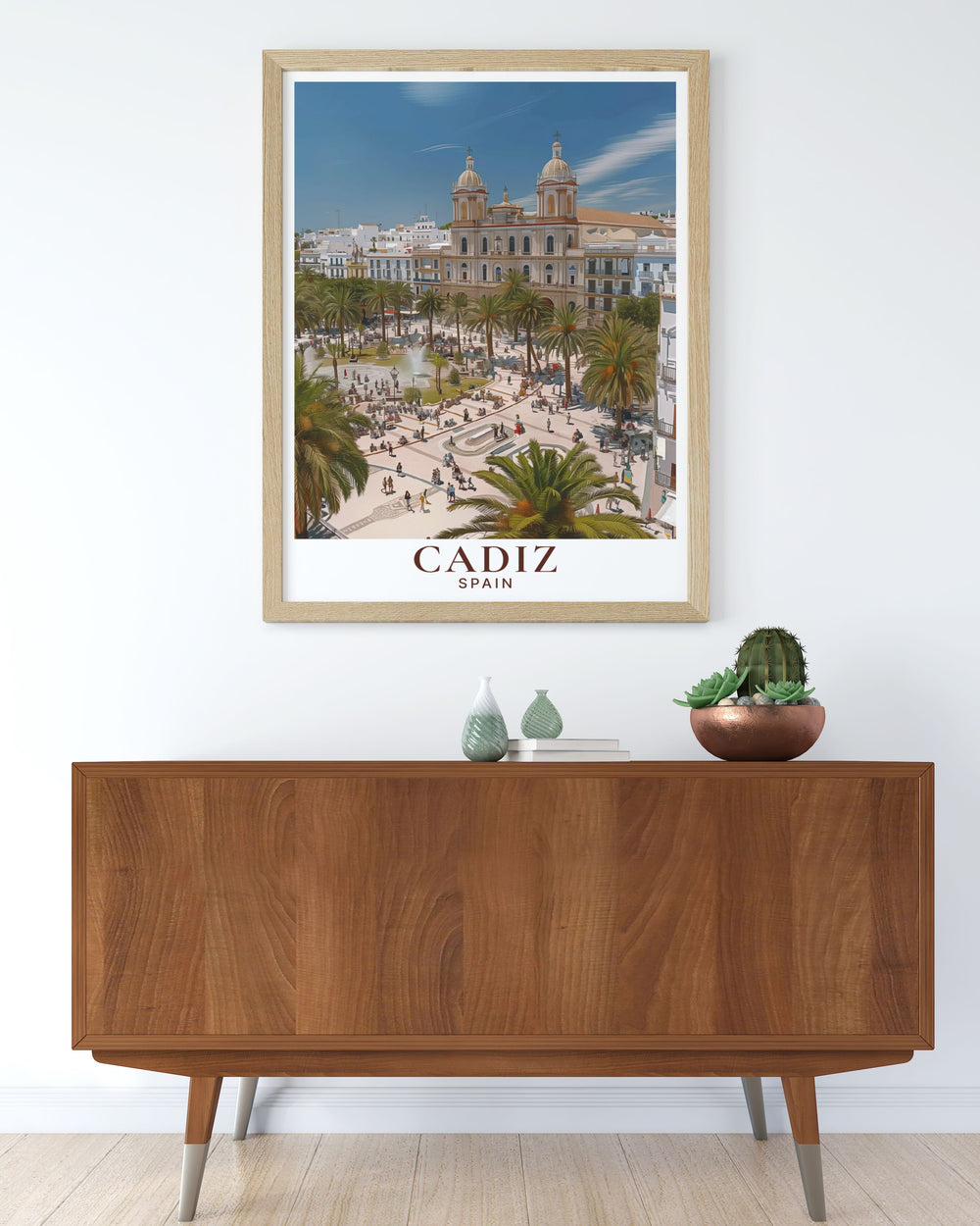 Transform your home with Plaza de San Juan de Dios framed prints. These Spain travel prints capture the lively atmosphere of Cadiz adding a touch of sophistication to your decor. Ideal for art lovers and those who appreciate Spanish culture.