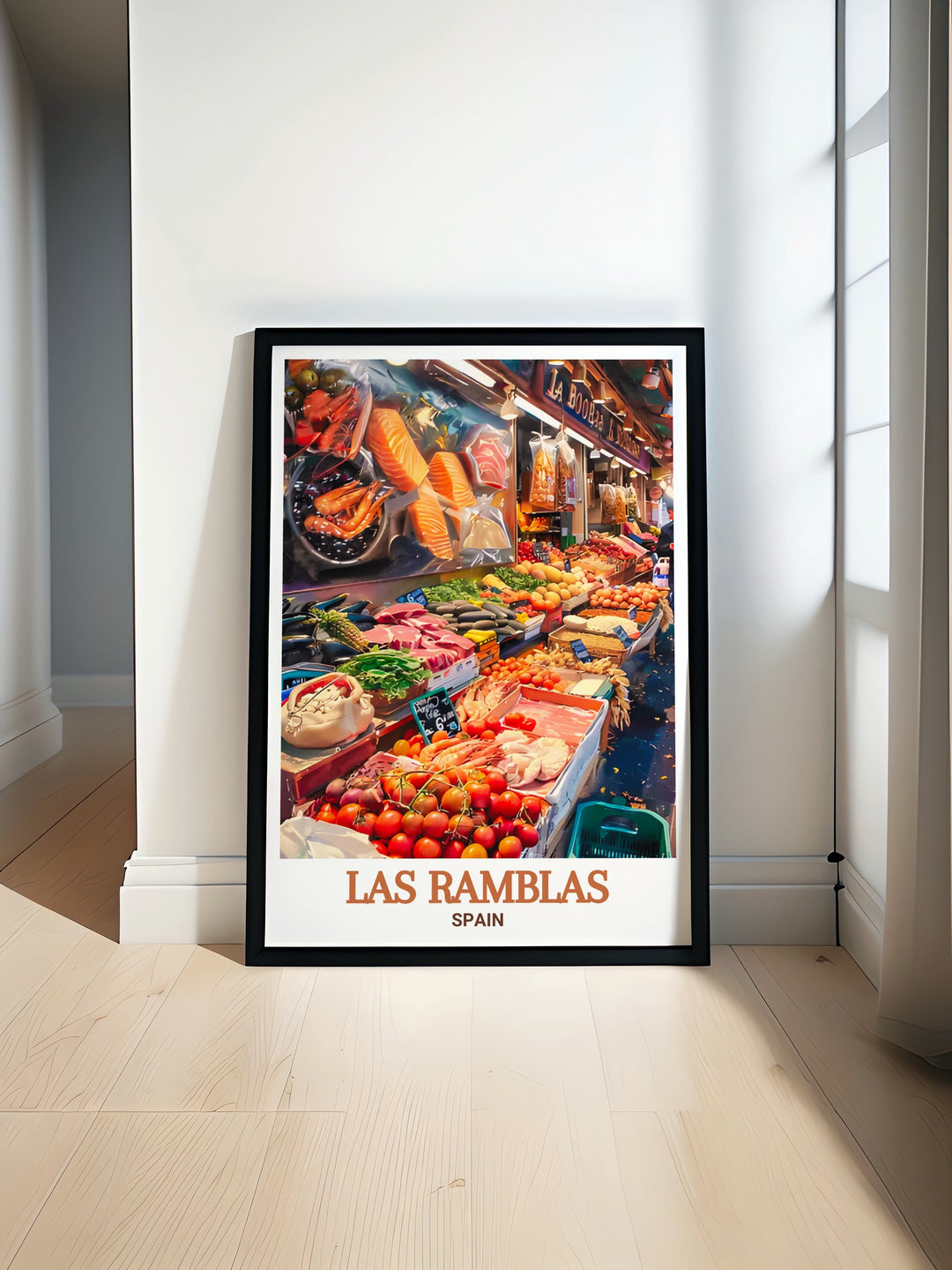 Capture the essence of Spanish culture with this wall art of Las Ramblas in Barcelona, offering a detailed portrayal of the citys most famous street. Perfect for adding a lively touch to any room.