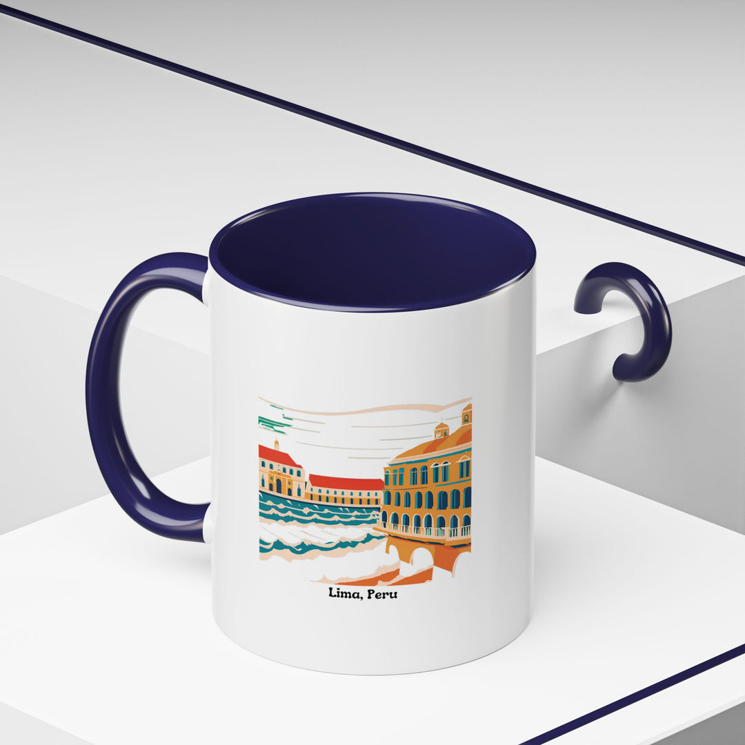 A beautifully designed Lima Peru Mug celebrating the rich heritage of Lima with artistic flair. Made from durable ceramic, this dishwasher-safe mug is ideal for daily use or as a keepsake for Peruvian culture enthusiasts.