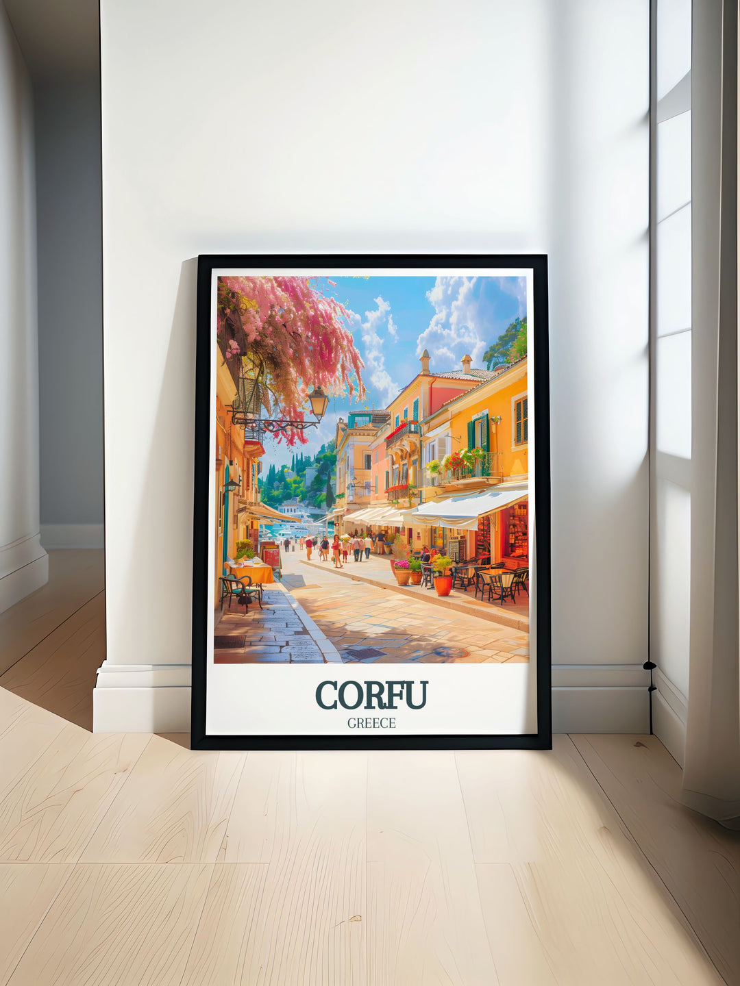 Old Town Corfu Liston Promenade print showcasing the elegant arches and vibrant atmosphere ideal for Corfu decor enthusiasts and travel art collectors looking for a piece that captures the beauty of Corfu Greece Island and adds a touch of Mediterranean charm to any space
