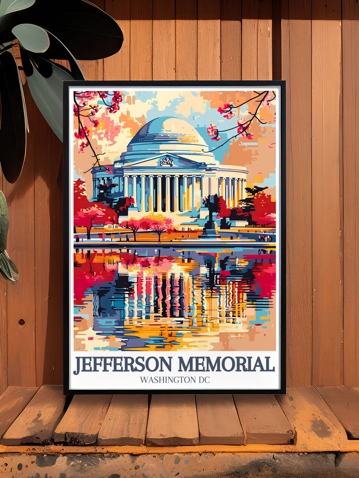 Featuring the Jefferson Memorial and the majestic Grand Rotunda, this art print is perfect for adding a patriotic touch to your space. The artwork beautifully depicts the neoclassical design of the memorial, making it a perfect piece for history buffs and lovers of American heritage.