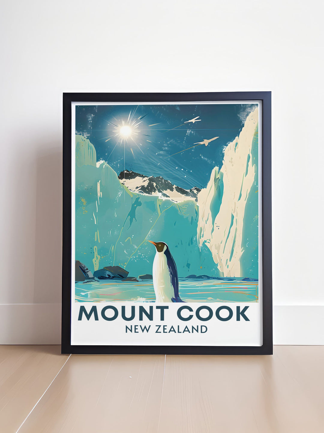 New Zealand gift idea featuring a stunning Tasman Glacier poster this artwork is perfect for birthdays anniversaries or special occasions for those who love travel and nature offering a timeless addition to any collection of bucket list prints