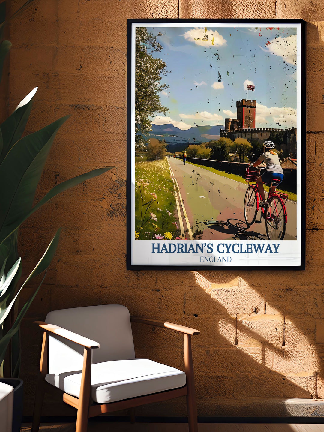 Showcasing the picturesque landscapes of Route 72, this travel poster captures the scenic beauty and diverse attractions of Hadrians Cycleway, bringing a piece of Englands cycling paradise into your home.