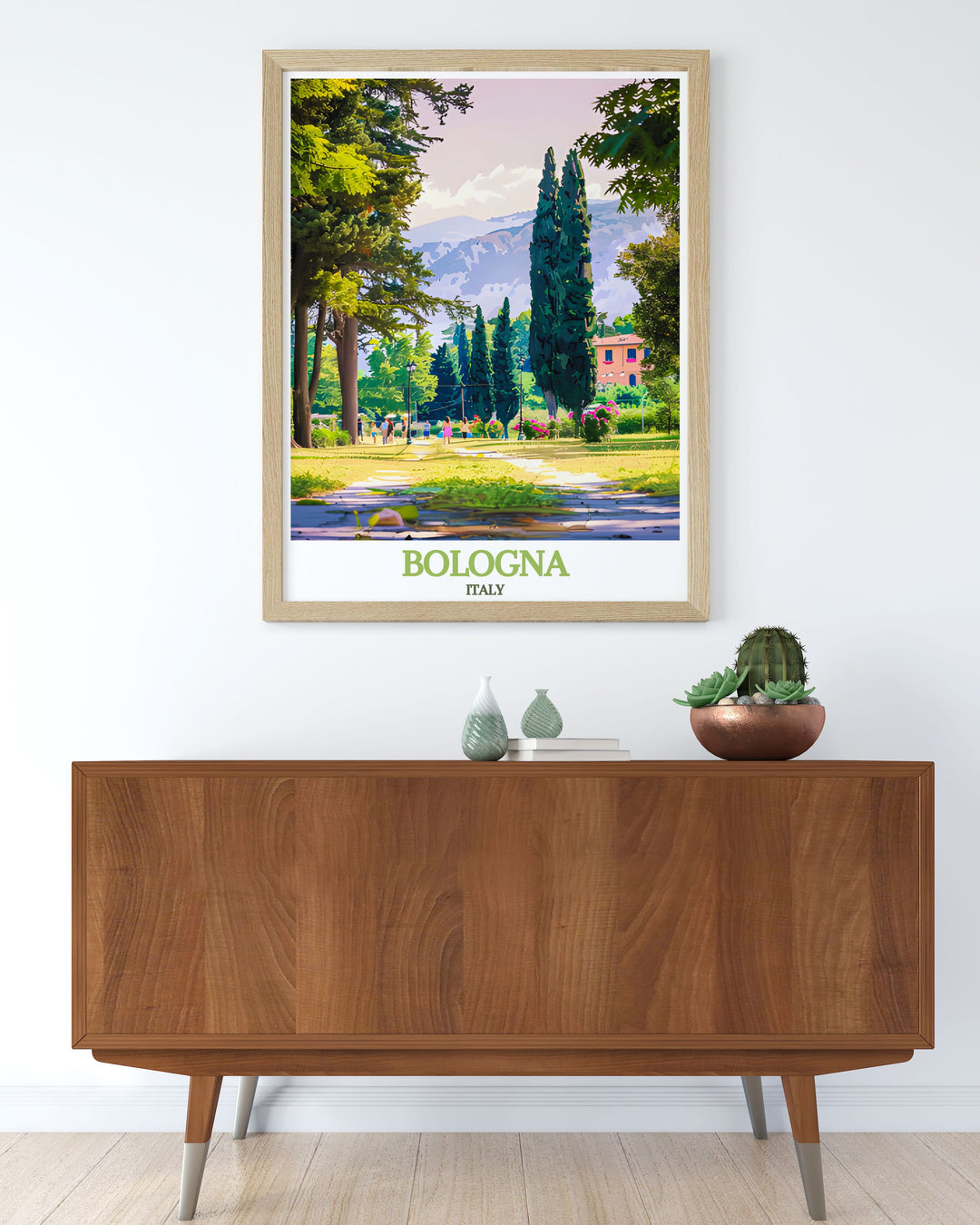 High quality print of Bolognas medieval architecture and the peaceful Giardini Margherita, capturing the essence of this unique Italian region. Ideal for art lovers who appreciate both history and nature.