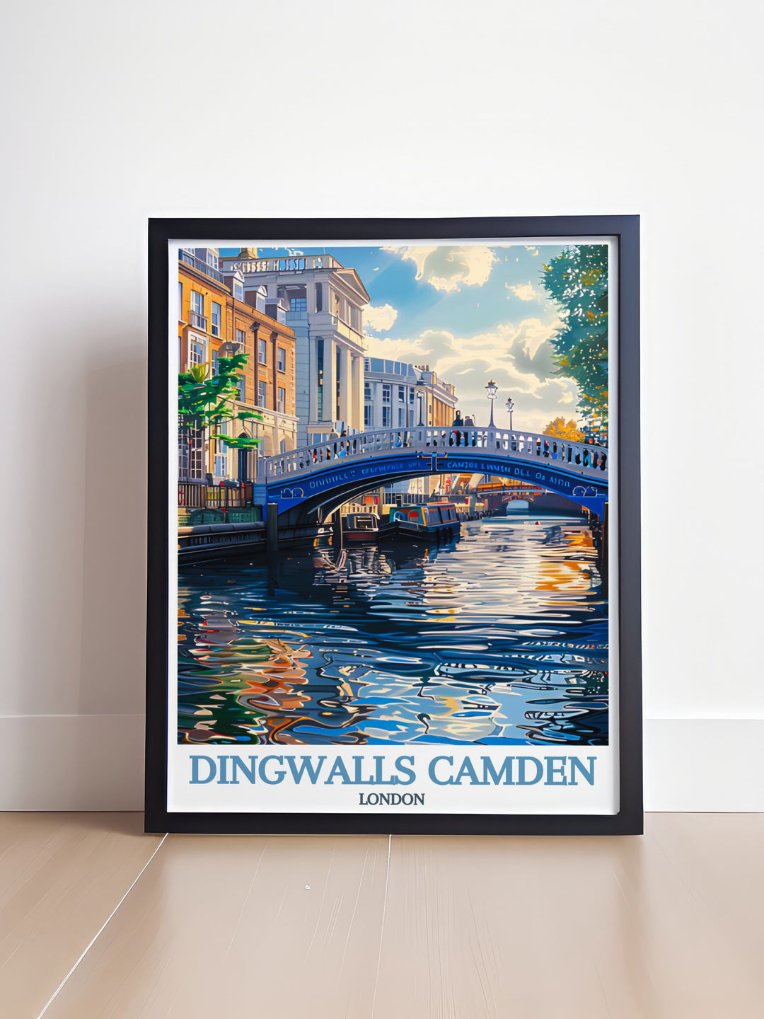 Featuring the historic Camden Lock Bridge, this art print showcases its industrial heritage and architectural beauty, making it an ideal piece for fans of Londons history.