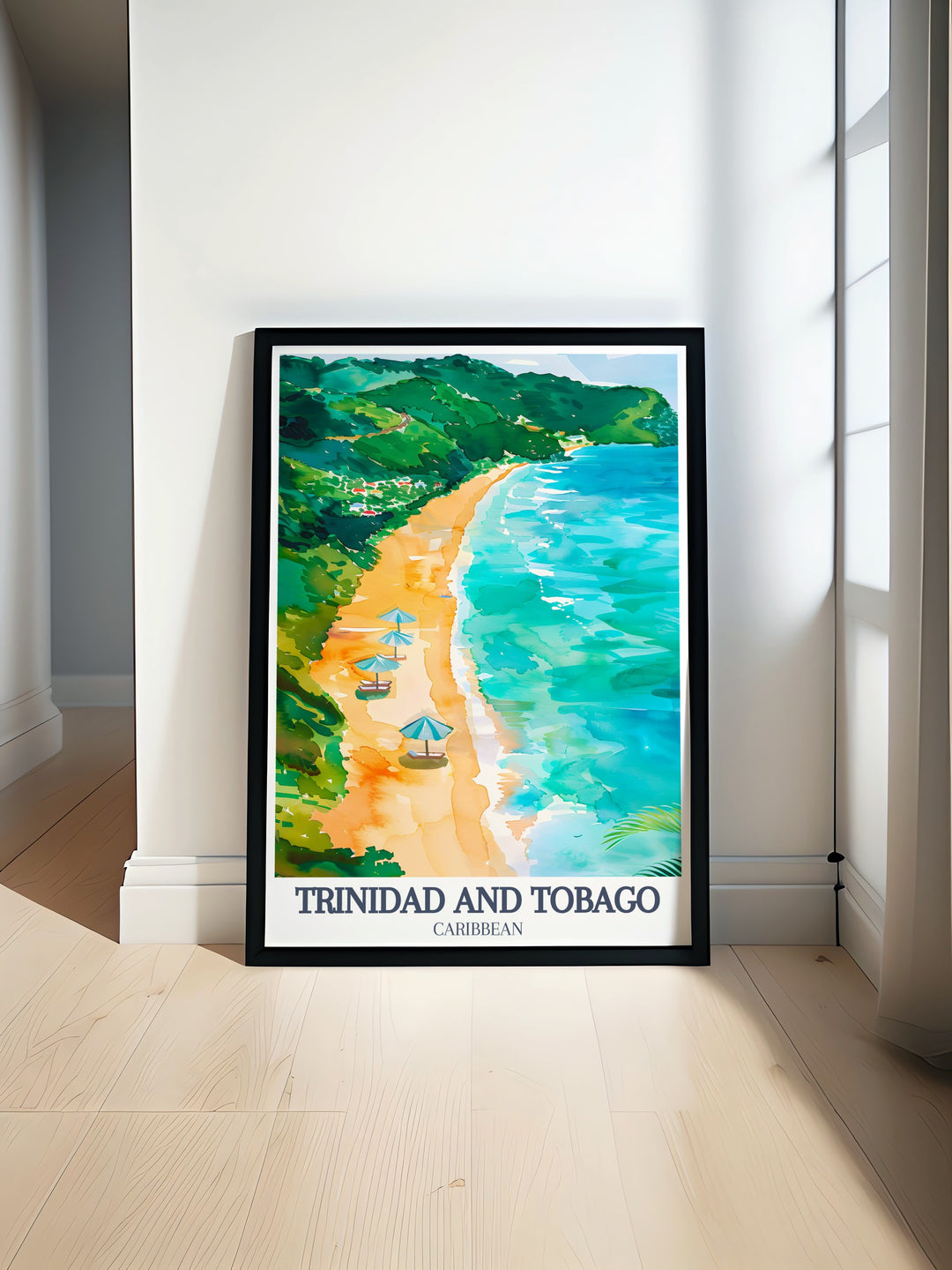 Featuring the tranquil Maracas Bay beach in Trinidad and Tobago, this Caribbean travel poster showcases the islands natural beauty. Perfect for those who dream of tropical getaways, this framed artwork is a stunning reminder of the Caribbeans serene landscapes.