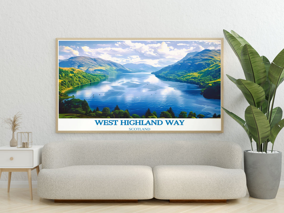 West Highland Way Poster Print featuring the breathtaking landscapes of Loch Lomond and the Scottish Highlands. Perfect for adventurers and nature lovers this Scottish Poster adds a touch of elegance to any home decor and makes a thoughtful Hiking Walking Gift.