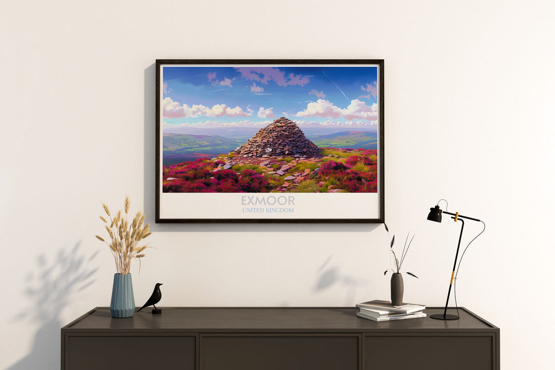 Add a touch of nature to your home with this Exmoor National Park and Dunkery Beacon print showcasing the iconic landmarks of Devon and Somerset a must have for anyone looking to enhance their decor with a national park poster that embodies the wild beauty of the region.