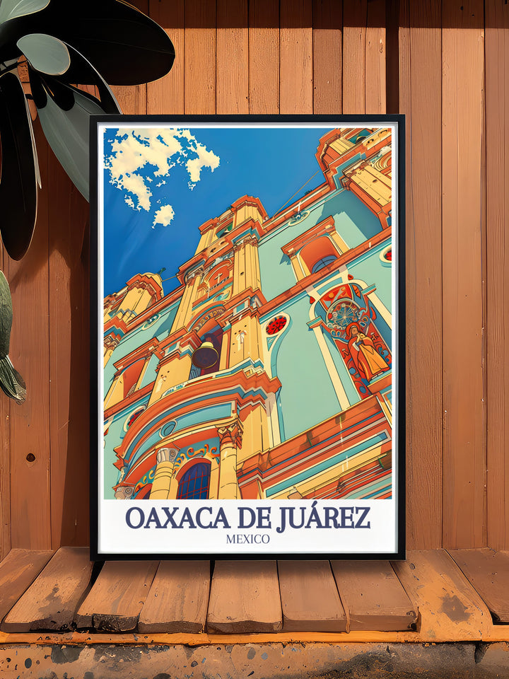 The Santo Domingo Church, one of Oaxacas most famous landmarks, is beautifully captured in this Mexico wall art. Featuring the historic Centro district, this print is ideal for those who appreciate Mexican architecture and cultural richness.