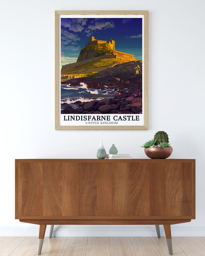 St Cuthberts Way Art Print capturing the peaceful and reflective atmosphere of the famous pilgrimage route, with Lindisfarne Castle standing as a testament to history along the way. Perfect for those who appreciate spiritual journeys and scenic vistas.