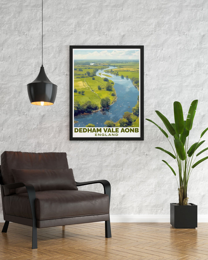 A captivating Dedham Vale canvas art that showcases the picturesque terrain and the serene Stour River, perfect for home décor or as a unique gift. This artwork brings the tranquility of Suffolks countryside to life.