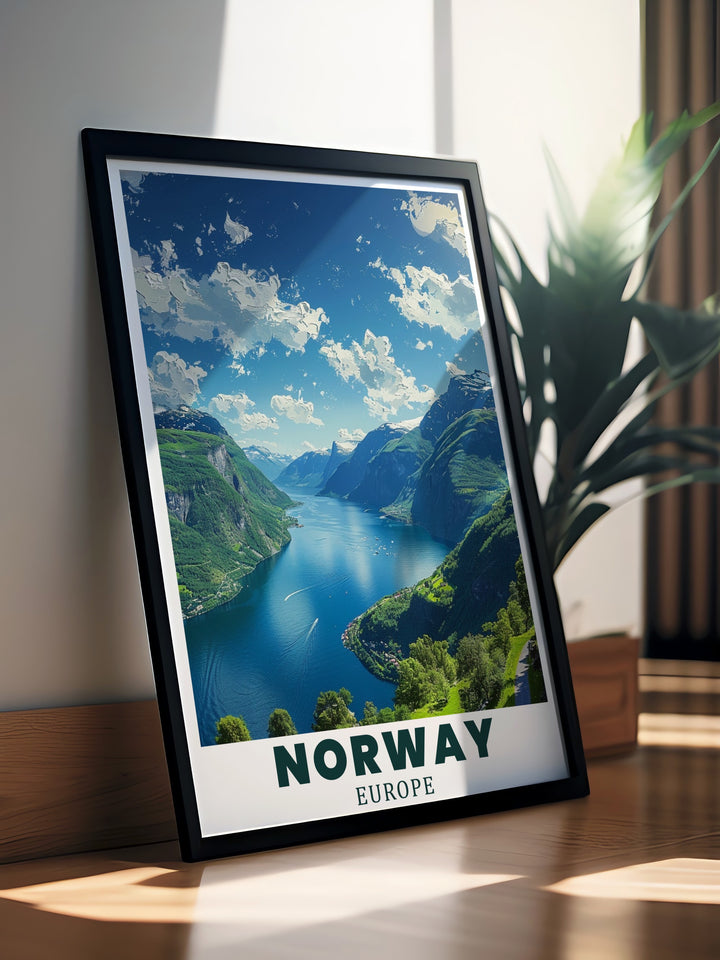 Flekkefjord decor bringing Scandinavian charm to your home with Norway wall hanging and Bryggen Bergen modern prints paired with Geirangerfjord perfect wall decor