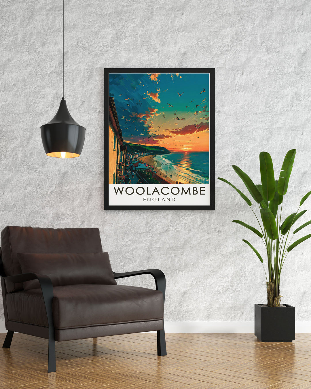 Woolacombe Esplanade poster showcasing the picturesque scenery of Devon ideal wall art for adding elegance to your home decor perfect gift for friends and family who cherish the tranquil charm of Woolacombe