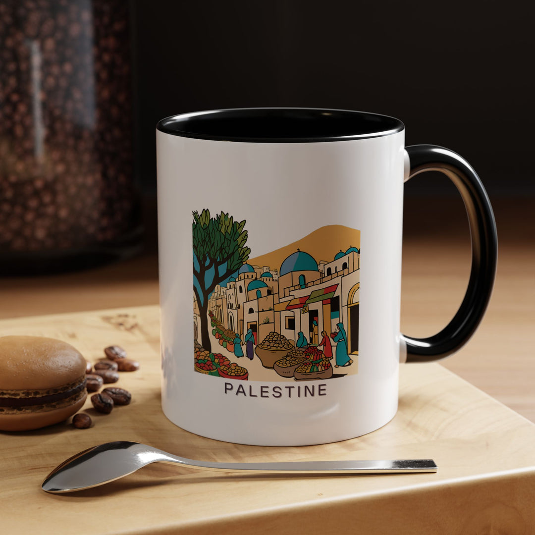 A beautifully crafted Palestine mug featuring intricate artwork inspired by Palestine’s iconic architecture and stunning landscapes. Made from durable ceramic, this mug is dishwasher and microwave safe, perfect for coffee and tea lovers who appreciate cultural elegance.