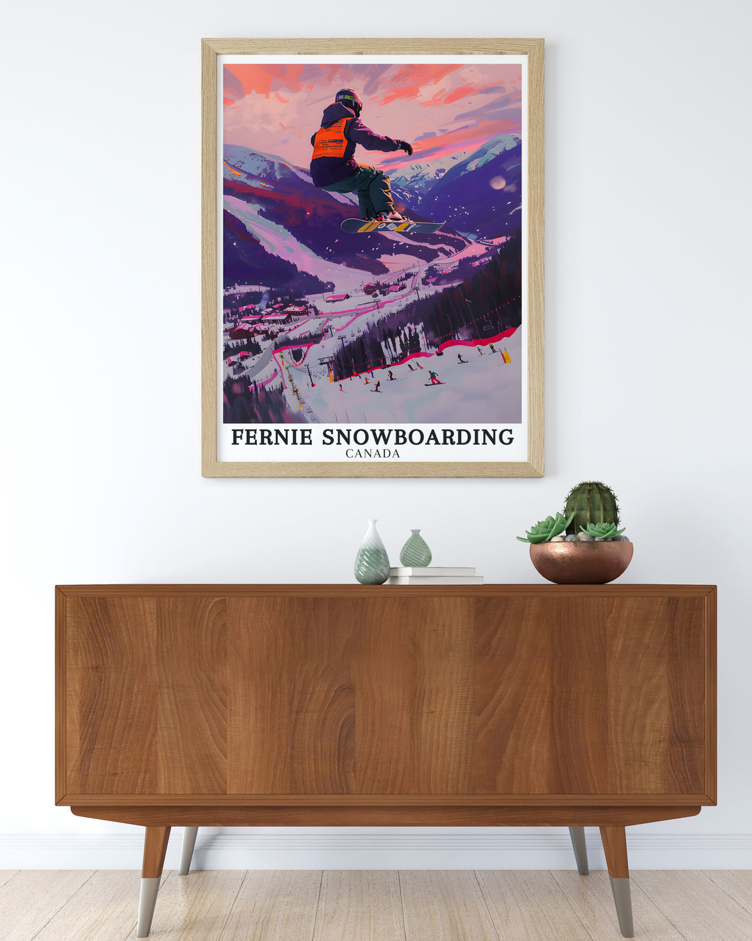 Fernie Ski Resort canvas art capturing the essence of winter sports with a focus on the resorts vast ski terrain. Perfect for those who cherish the excitement of snowboarding, this artwork brings the magic of Fernie into your space.