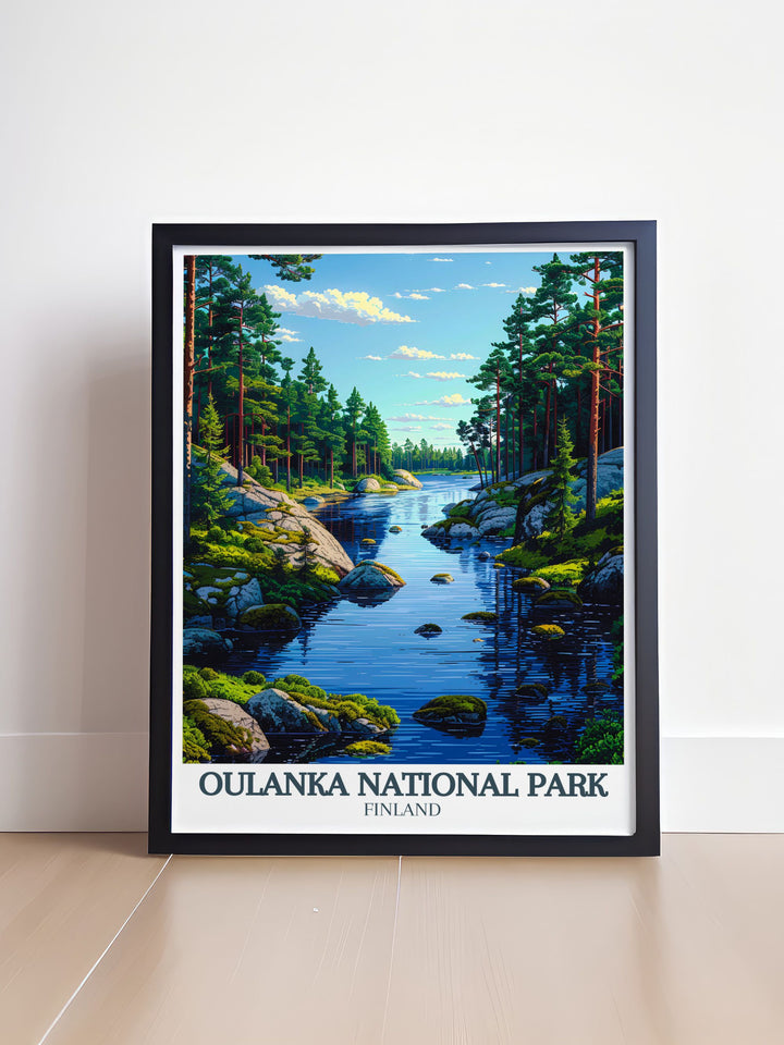 Beautifully detailed Oulanka river Kiutakongas Rapids national park poster. Perfect for nature wall art enthusiasts and those who love Scandinavian art. Great for decorating your home or as a unique gift for hikers and travelers.