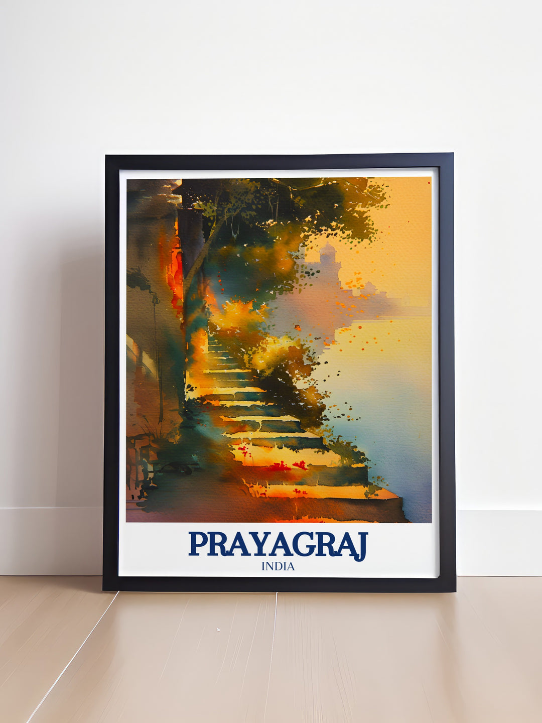 Framed art featuring the map of Prayagraj, highlighting its historical and cultural significance within India. This print is perfect for anyone who loves the blend of art and geography, offering a unique and meaningful addition to their decor.