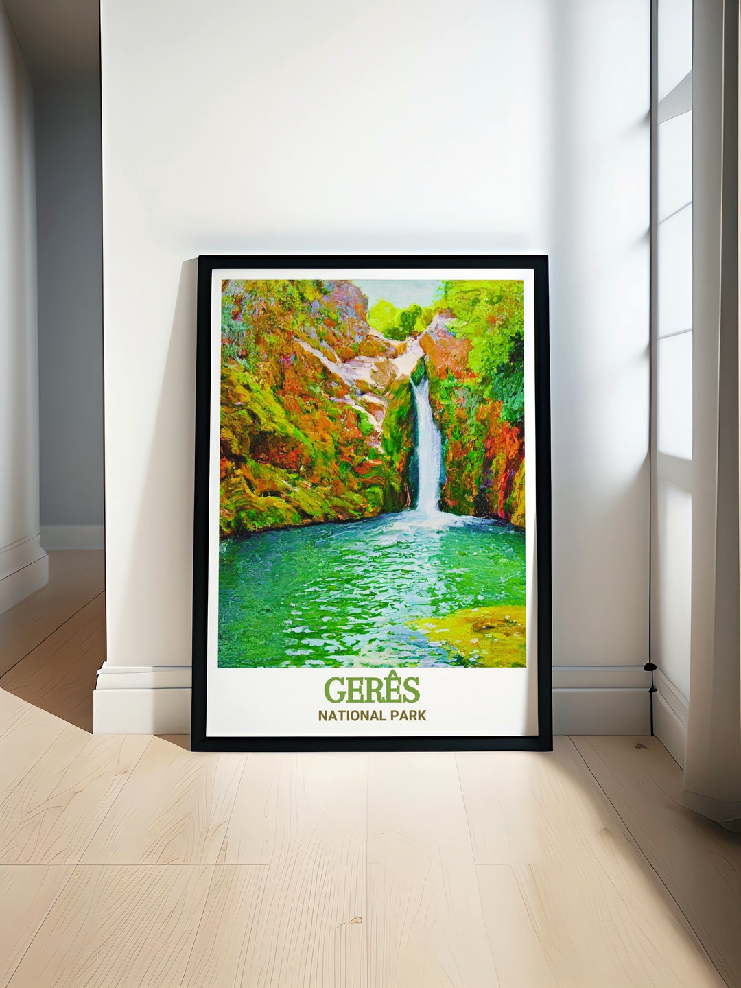 Beautiful Arado Waterfall in Geres National Park captured in stunning wall art perfect for adding a touch of nature to your living space national park art print showcasing the beauty of Portugals only national park ideal for nature lovers and travel enthusiasts