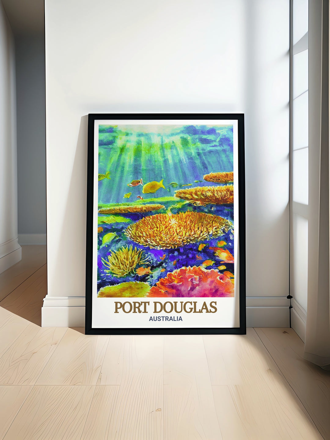 Experience the magic of Australias Great Barrier Reef and Port Douglas with this stunning artwork. This poster print is perfect for adding a touch of coastal charm and tropical vibes to any room in your home.