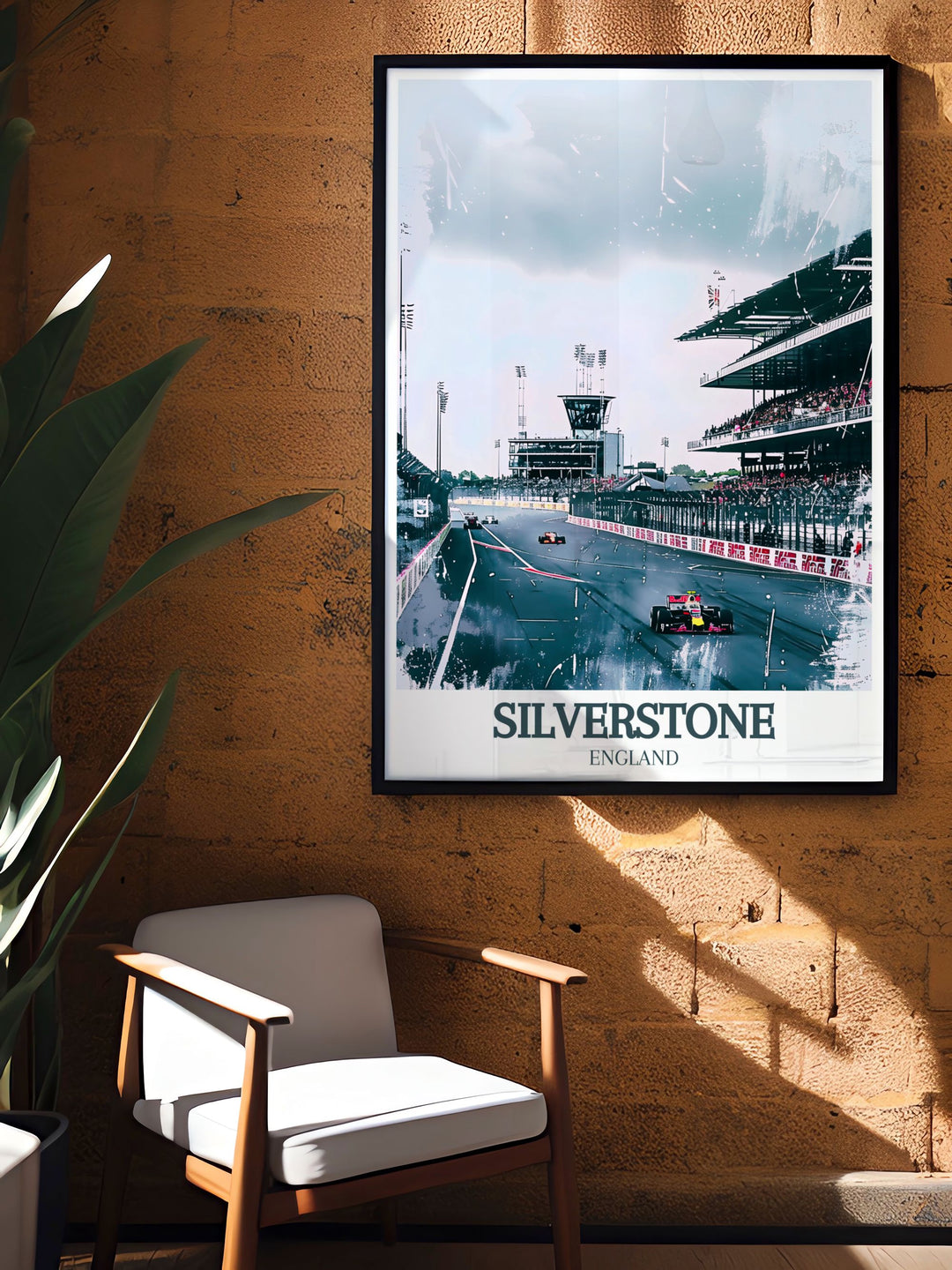 Silverstone Circuit BRDC Grandstand stunning print that brings the high speed action of the racing circuit to your walls. This racing illustration captures the essence of the iconic venue with detailed artwork of the grandstand and track, ideal for sports enthusiasts and sophisticated home decor.