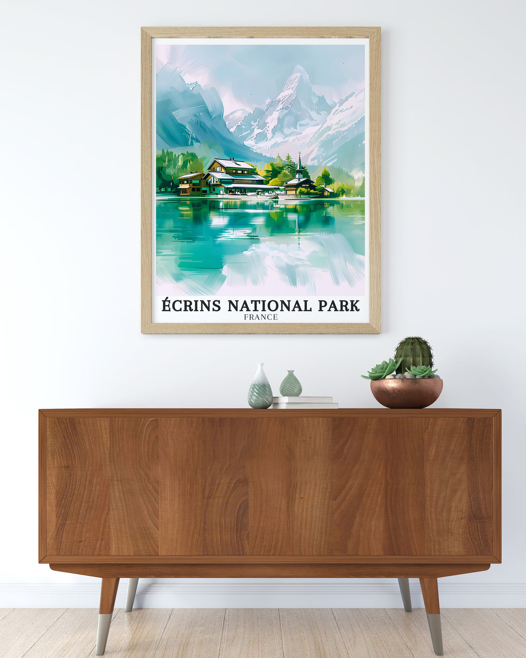 Modern Ecrins National Park Artwork featuring Barre des Ecrins and Lac Leman offering a beautiful France Art Decor piece for upscale home environments