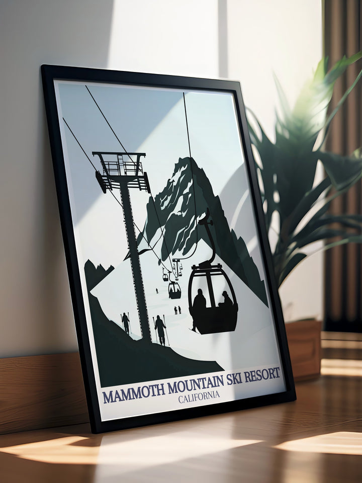 Bring the excitement of Mammoth Mountain to your walls with this stunning ski resort poster. The Main Lodge sits at the base of the mountain, inviting you into a winter adventure. Complemented by the Inyo National Forest canvas art, this travel poster duo is ideal for any ski lover.