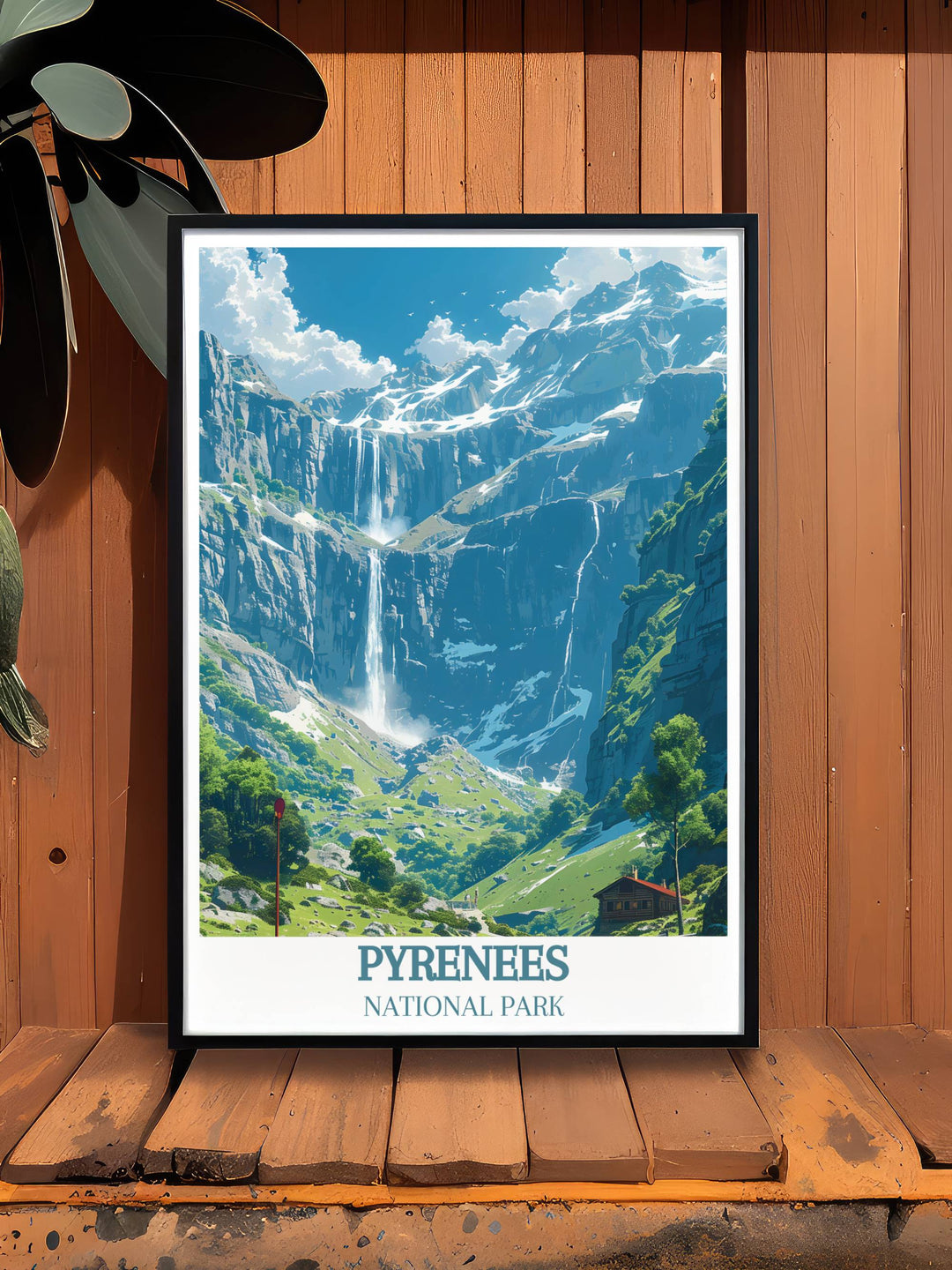 Vintage travel print featuring Cirque de Gavarnie highlighting the dramatic landscape of the French Pyrenees perfect for any art collection.