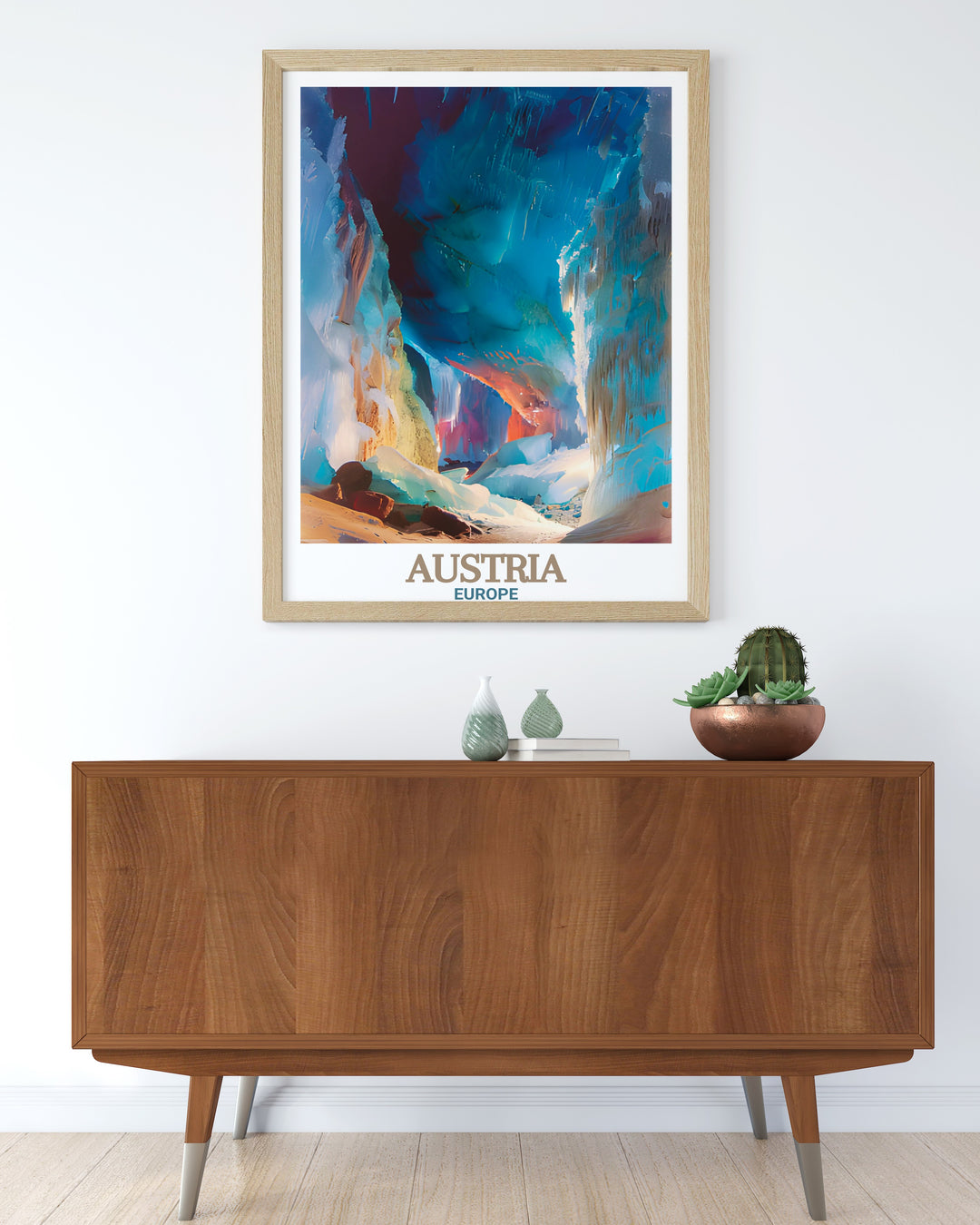 Colorful Austria Art Print featuring the famous Eisriesenwelt Ice Cave. This Austria Travel Print brings fine art to life. Ideal for home decor or gifts for special occasions such as birthdays or Christmas. Stunning artwork for every space.