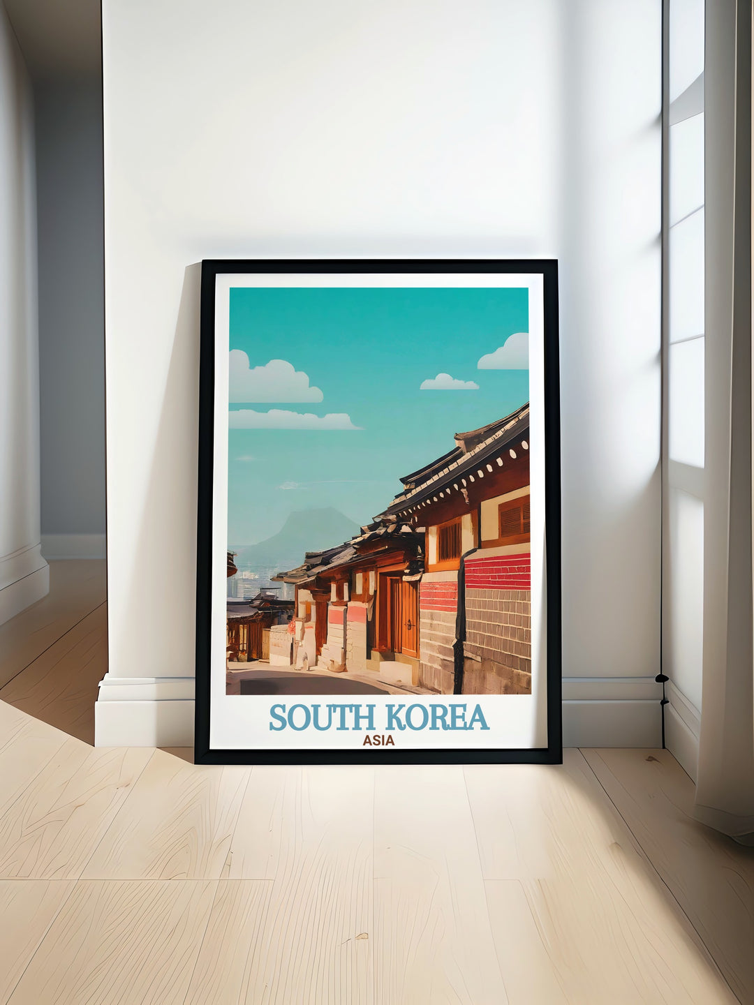 Beautiful Bukchon Hanok Village modern prints showcasing the traditional architecture of Seoul South Korea perfect for enhancing your living room decor and adding a touch of elegance to any space