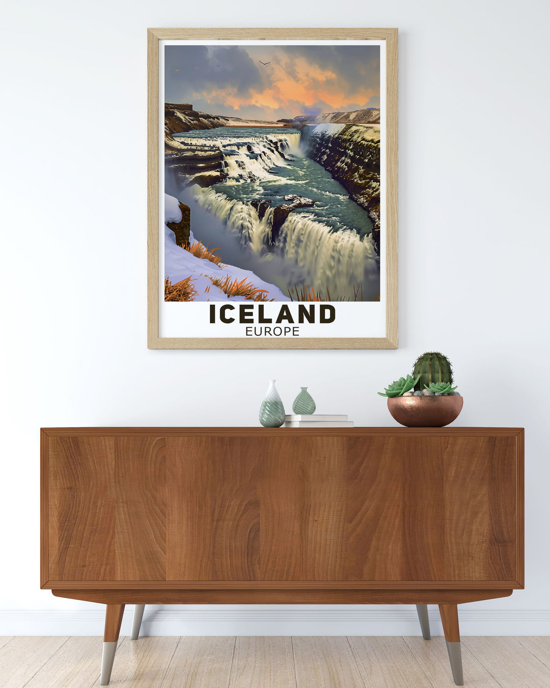 A travel poster of the Blue Lagoon, depicting its relaxing and therapeutic atmosphere. The detailed artwork highlights the spas mineral rich waters and serene environment, perfect for enhancing your living space.