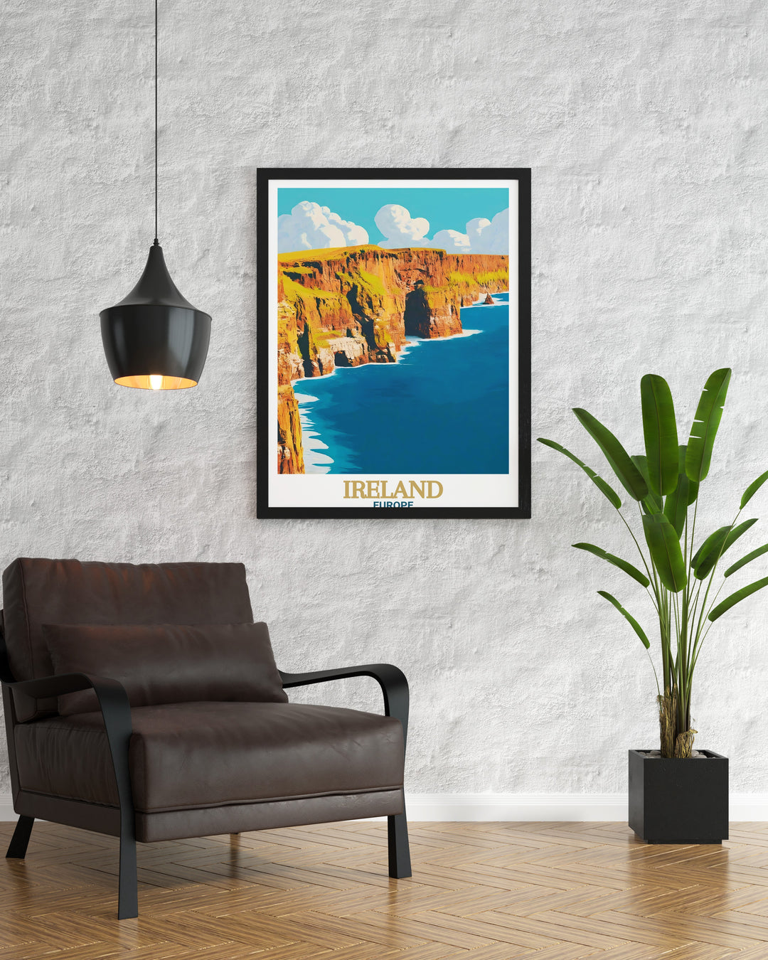 Bring the majesty of Ireland into your home with this travel poster, highlighting the famous Cliffs of Moher and the vibrant city of Dublin. Ideal for travel enthusiasts or as a unique Irish gift.