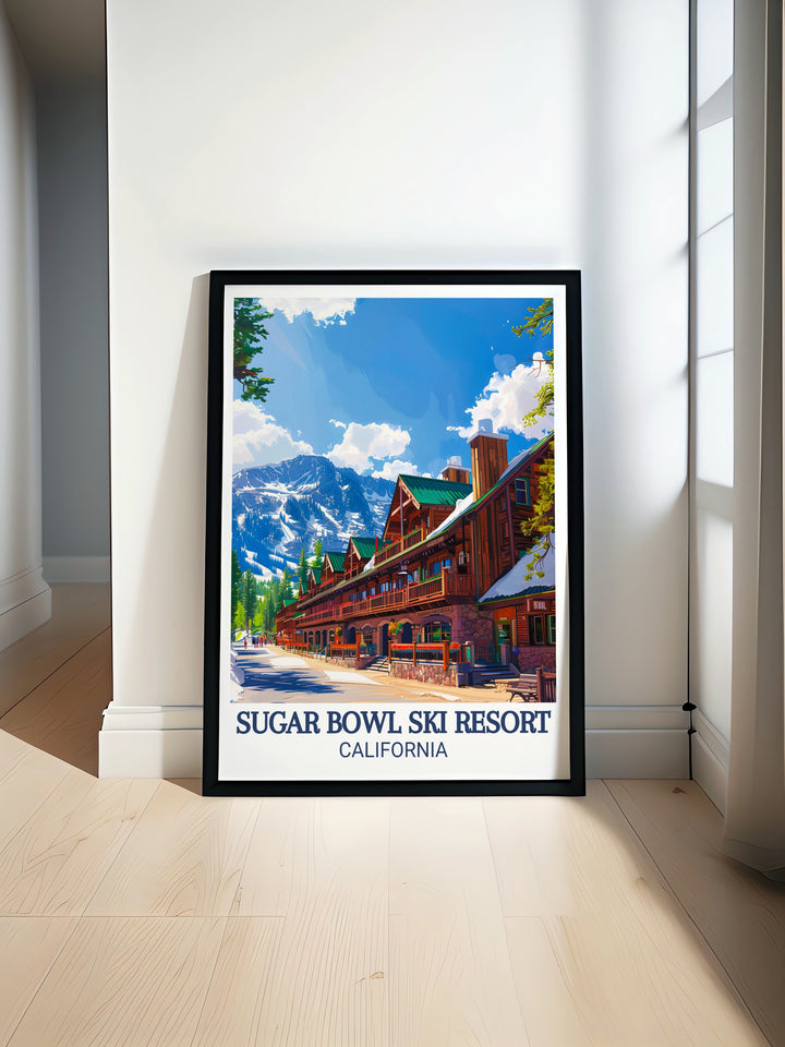 Village print featuring the majestic Sugar Bowl Ski Area in the Sierra Nevada mountains perfect for winter sports enthusiasts and elegant home decor