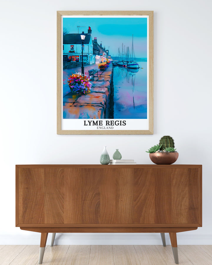 This canvas art showcases the picturesque scenery of The Cobb and Lyme Regis Harbour, blending natural beauty with historical significance. The artwork is a perfect gift for anyone who loves British landscapes or is looking to add a touch of Englands coast to their home.