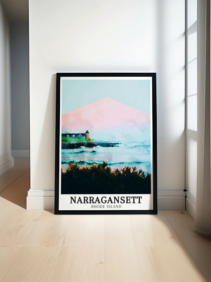 Narragansett artwork featuring Narragansett Beach and Narragansett Towers adds a touch of coastal beauty to your home perfect for those who love Rhode Island prints and elegant home decor with modern art pieces