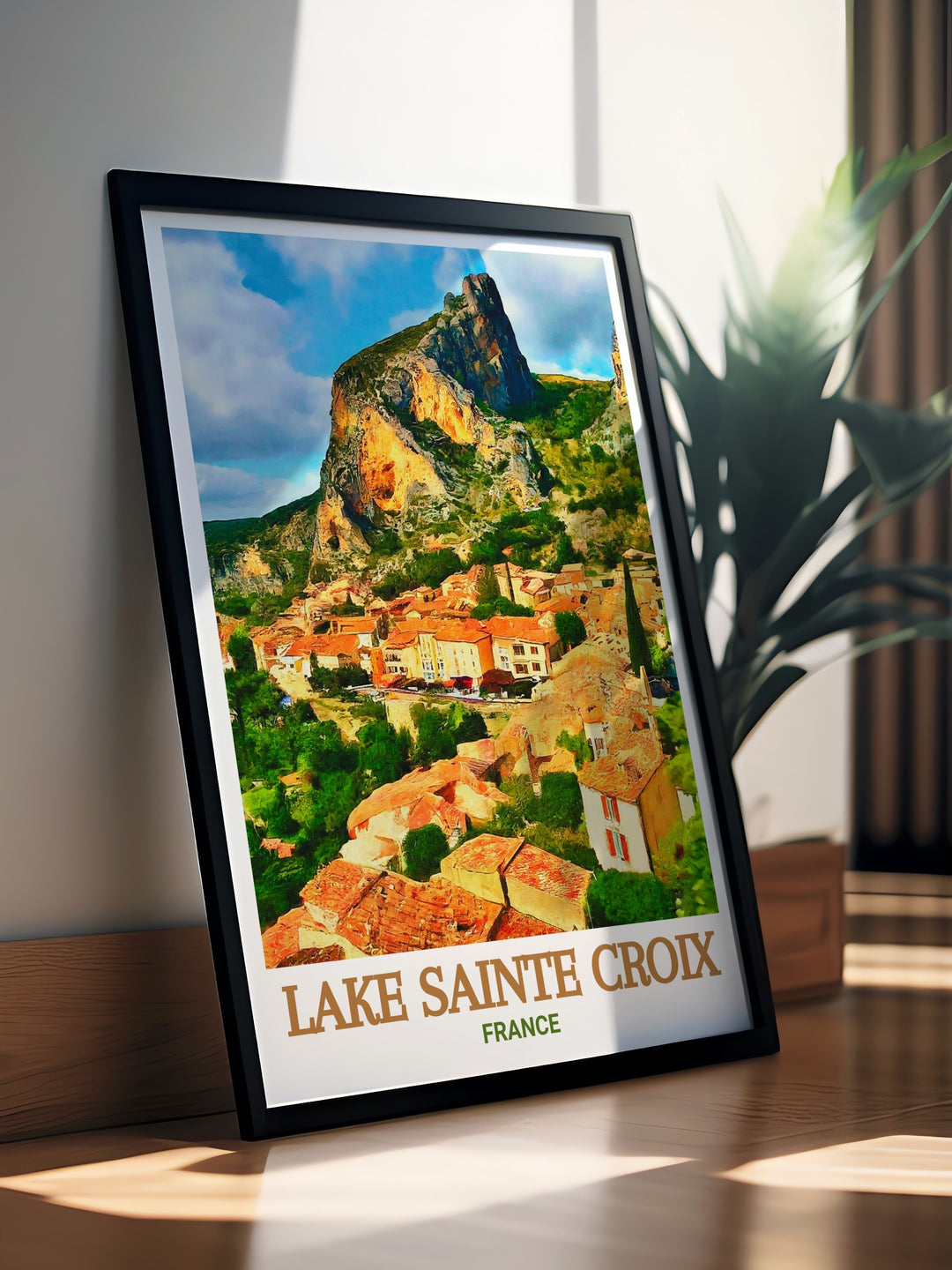 Celebrate the elegance of Lake Sainte Croix with this art print, featuring the lakes vibrant turquoise waters and the surrounding landscape. The artwork is ideal for bringing a piece of French natural beauty into your living space.