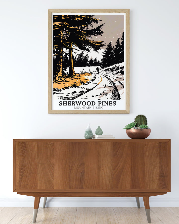 Sherwood Pines canvas art displaying the exciting scenery and rugged pathways along the Sticky Switchbacks in Edwinstowe, Nottinghamshire. Enhance your wall decor with these exquisite travel canvas prints from Sherwood Pines. Perfect for adding a touch of adventure to any room, these art pieces showcase the vibrant landscapes and thrilling trails of Sherwood Pines.