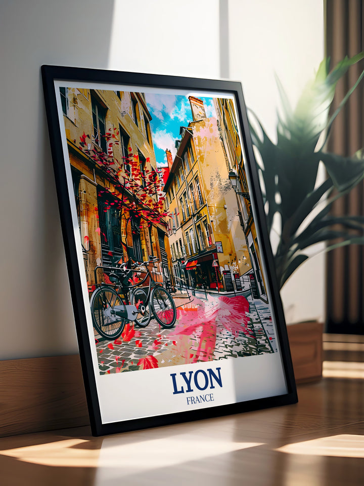 A stunning Lyon poster print capturing the architectural beauty of Old Town and Trinity Town Square. The intricate details of the historic buildings and vibrant streets make this travel print a perfect piece for your home or office decor.