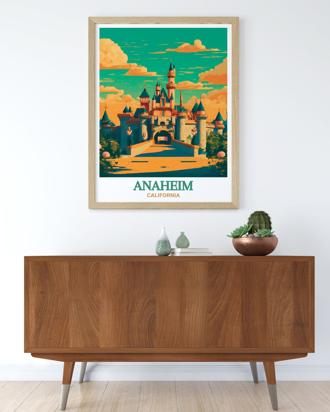 Anaheim art print highlighting the vibrant environment of Disneyland Resort and the lively park scenes. Ideal for those who love theme parks and magical experiences.