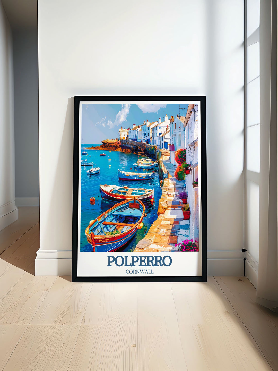 Polperro Cornwall framed print showcasing the charming harbor and narrow streets perfect for enhancing any living space with coastal beauty